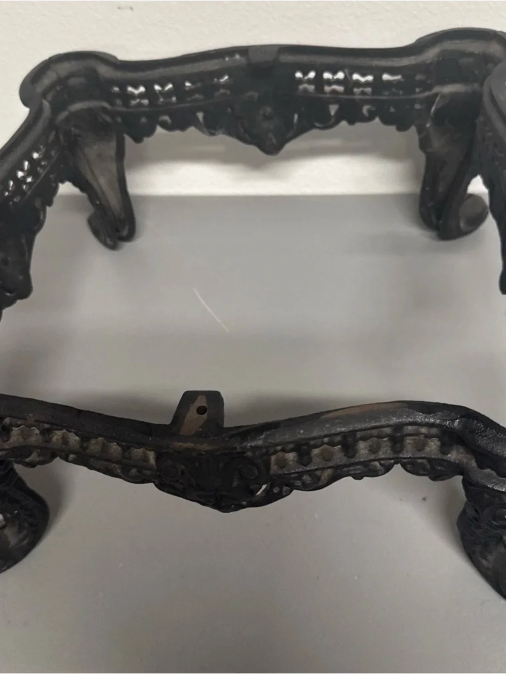 Vintage Cast Iron Footstool With Floral Print Upholstery Ornate Claw Leg 13x13
